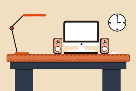 Flat design concept computer workstation on light background.のイラスト素材