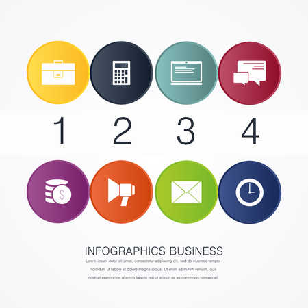 A Vector illustration. Infographic template with 4 steps and a picture of the circles. Used for business presentations, education, web design. Place for text and icons.のイラスト素材