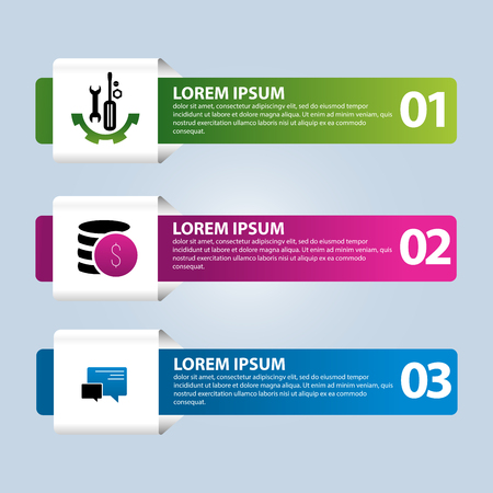 Vector illustration. An infographic template with 3 steps and an image of three rectangles. Use for business presentations, education, web design. Place for text and icons.のイラスト素材