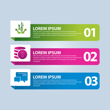 Vector illustration. An infographic template with 3 steps and an image of three rectangles. Use for business presentations, education, web design. Place for text and icons.のイラスト素材