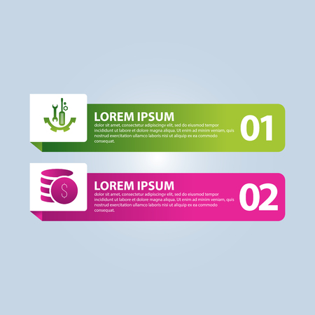 Vector illustration. An infographic template with 2 steps and an image of two rectangles. Use for business presentations, education, web design. Place for text and icons.のイラスト素材