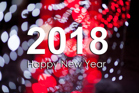 Abstract New Year background with the inscription 2018 Happy new year. Photo with text and red...