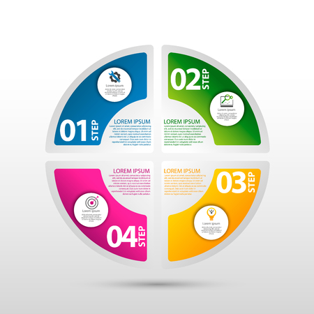 Modern vector illustration 3D. Template of circular infographics with four elements, sectors and percentages. Designed for business, presentations, web design.のイラスト素材