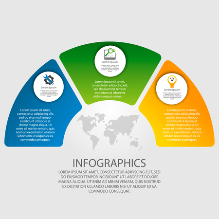 Vector illustration. Infographics in the form of a circle and 3 segments. Template for graphs, presentations, business, education with three steps.のイラスト素材