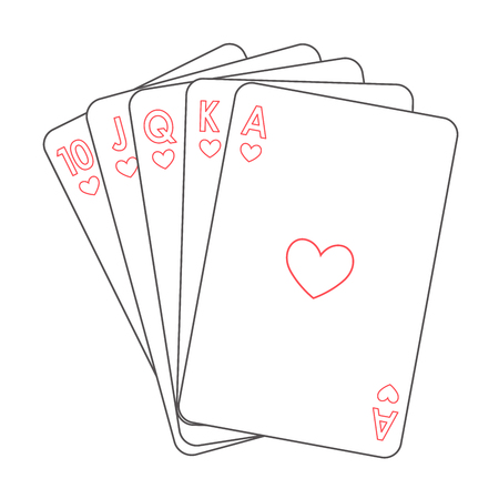 Vector illustration as a contour of playing cards on an isolated white background. Gambling.のイラスト素材