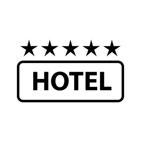 Modern and simple vector flat illustration the icon in the form of a sign with a text hotel. With thin lines for the application, website, interface, infographics on a white isolated background.のイラスト素材