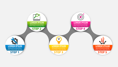 Modern vector illustration 3d. Template circle infographics with five elements. Designed for business, presentations, web design, diagrams with 5 steps, options, parts or processes. Creative concept.のイラスト素材