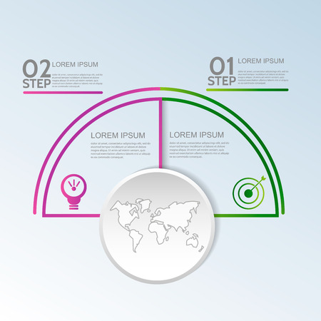 Modern vector illustration 3D. Template of circular infographics with two elements, sectors and percentages. Designed for business, presentations, web design, diagrams with 2 steps.のイラスト素材