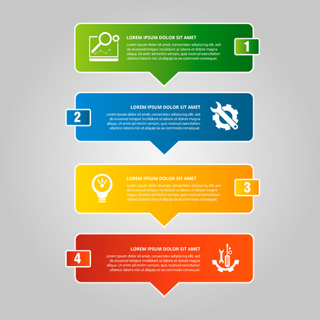 Modern vector illustration. Infographic template with four elements, arrows of the rectangle and percentages. Step by step. Designed for business, presentations, web design, diagrams with 4 steps.のイラスト素材