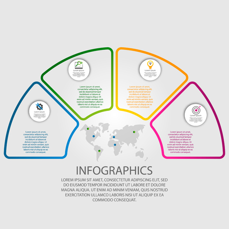 Vector illustration. Infographics in the form of a circle and 4 segments with an outline and no fill. Template for graphs, presentations, business, education with four steps.のイラスト素材