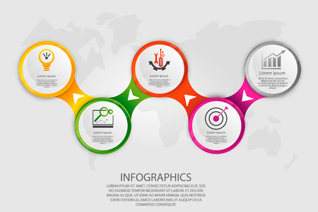 Modern vector illustration 3d. Template circle infographics with five elements. Designed for business, presentations, web design, diagrams with steps, options, parts or processes. Creative concept.のイラスト素材