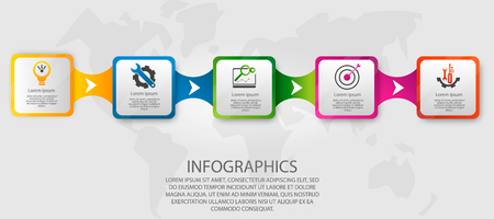 Modern vector illustration 3d. Template infographics with five elements rectangles. Designed for business, presentations, web design, diagrams with steps, options, parts. Concept step by step.のイラスト素材