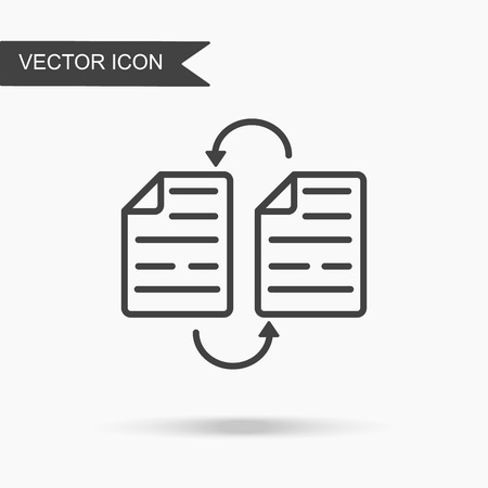 Modern and simple vector illustration of two documents icon and information exchange. Flat image with thin lines for application, website, presentation, infographics on white isolated background.のイラスト素材