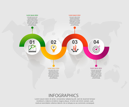 Modern vector illustration 3d. Template for infographic circles with four elements, rectangles. Contains icons and text. Designed for business, presentations, web design, diagrams with 4 steps.のイラスト素材