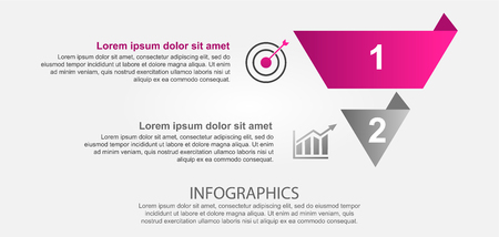 Modern vector illustration 3d. Infographic template of the pyramid with two elements, rectangles. Contains icons and text.のイラスト素材