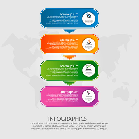 Modern vector illustration. Infographic template with four elements, arrows of the rectangle. Step by step. Designed for business, presentations, web design, timeline elements, diagrams with 4 steps.のイラスト素材