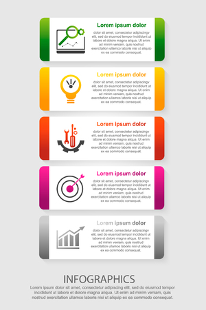 Modern vector illustration 3D. An info-graphic template with five steps and an image of five rectangles. Use for business presentations, education, web design diagrams with 5 steps.のイラスト素材