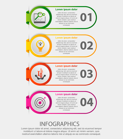 Modern vector illustration. Infographic template with four elements, circles and text. Step by step. Designed for business, presentations, web design, diagrams with 4 steps.のイラスト素材