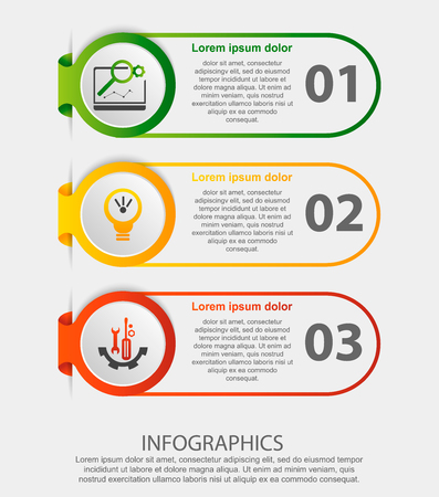 Modern vector illustration. Infographic template with three elements, circles and text. Step by step. Designed for business, presentations, web design, diagrams with 3 steps.のイラスト素材