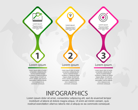 Timeline modern vector illustration 3D. Infographic template with three rhombus elements and number. Designed for business, presentations, web design, diagrams with 3 steps for workflow layout,report.のイラスト素材