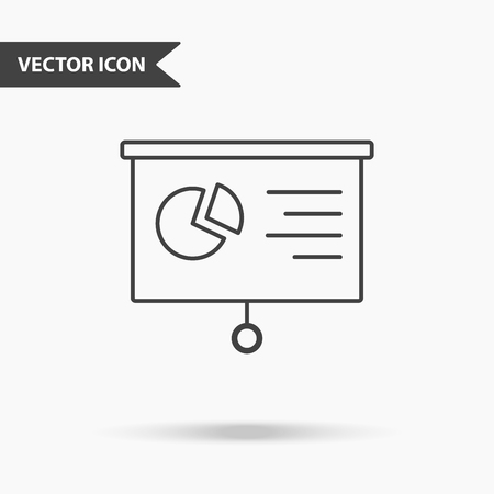 Simple vector illustration of a projection board icon for a projector with graphs. Flat image with thin lines for application, presentation, website, presentation, infographics on isolated background.のイラスト素材