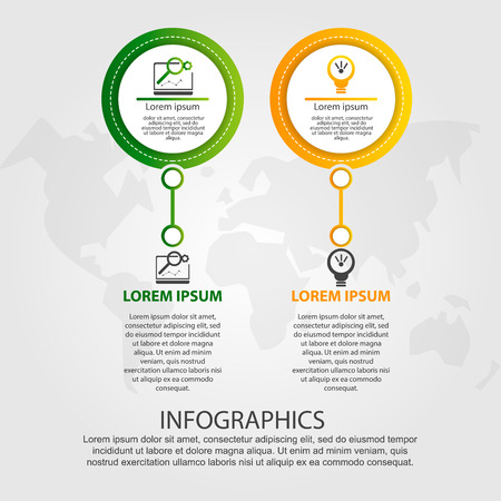 Modern vector illustration. Infographic template with two elements, circles and text. Step by step. Designed for business, presentations, web design, diagrams with 2 steps.のイラスト素材