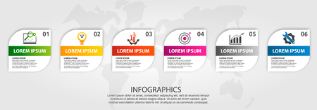 Modern vector illustration 3D. Template of a square with rounded corners infographics with six elements. Designed for business, presentations, web design, diagrams with 6 steps. Step by step.のイラスト素材