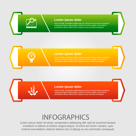 Modern vector illustration. Infographic template with three elements, arrows of the rectangle and percentages. Step by step. Designed for business, presentations, web design, diagrams with 3 steps.のイラスト素材