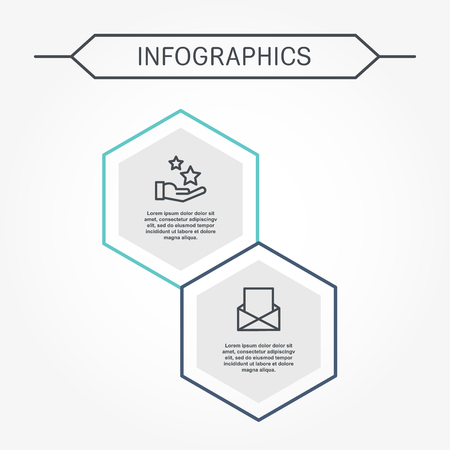 Modern vector illustration 3D. Infographic template with two hexagon elements. Designed for business, presentations, web design, diagrams with 2 steps for workflow layout, annual report.のイラスト素材