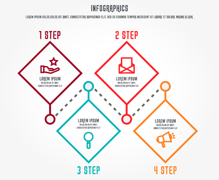 Modern line vector illustration. Infographic template with three elements, rhombus. Timeline step by step. Designed for business, presentations, web design, diagrams, chart, training with 3 steps.のイラスト素材
