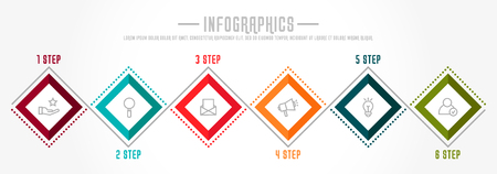 Modern 3D vector illustration. Infographic template with six elements, rhombus. Timeline step by step. Designed for business, presentations, web design, diagrams, chart, training with 6 steps.のイラスト素材