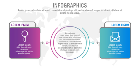 Modern 3D vector illustration. Circle and rectangle infographic template with three elements and icons. Designed for business, presentations, marketing, websites, workflow layout, 3-step diagrams.のイラスト素材