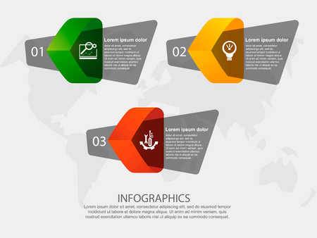 Modern 3D vector illustration. Petal label infographic template with three elements and triangle. Contains icons and text. Designed for business, presentations, workflow layout, 3 step diagrams.のイラスト素材