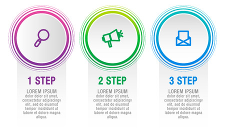 Modern vector illustration 3D. Infographic circles template with three elements, sectors, icons. Designed for business, presentations, web design, interface, workflow layout, diagrams with 3 stepsのイラスト素材
