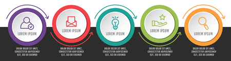 Modern vector illustration 3D. Infographic circles template with five elements, arrows, icons. Designed for business, presentations, web design, interface, workflow layout, diagrams with 5 steps.の写真素材
