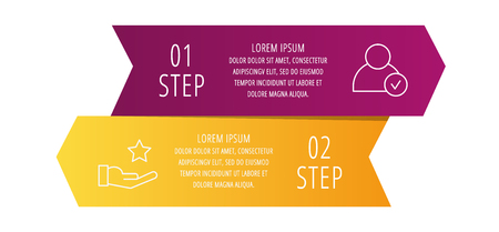 Modern 3D vector illustration. Infographic template with two arrows, text. Step by step. Designed for business, presentations, web design, diagrams, education with 2 stepsのイラスト素材