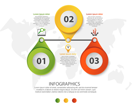 Modern 3D vector illustration. Circular infographic template with three elements and icons. Timeline designed for business, presentations, web design, applications, interfaces, diagrams with 3 stepsのイラスト素材