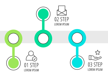 Modern line vector illustration. Infographic circles template with three elements, sectors, icons. Timeline designed for business, presentations, web design, workflow layout, diagrams with 3 stepsのイラスト素材