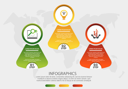 Modern 3D vector illustration. Circular infographic template with three elements, icons and figures. Designed for business, presentations, web design, applications, interfaces, diagrams with 3 steps.のイラスト素材