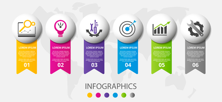 Vector infographic 3D template for six label, diagram, graph, presentation and circles. Business concept with 6 options. For content, flowchart, steps, parts, timeline, workflow, chart. EPS10.のイラスト素材