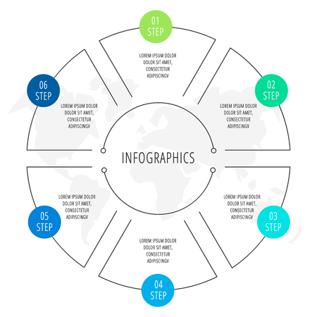 Vector infographic flat line template for six labels, diagram, graph, presentation. Business circle concept with 6 options. For content, flowchart, steps, parts, timeline, workflow, chart. EPS10のイラスト素材