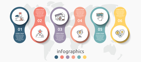 Vector infographic flat template circles for six label, diagram, graph, presentation. Business concept with 6 options. For content, flowchart, steps, timeline, workflow, marketing. EPS10のイラスト素材