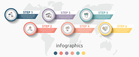 Vector infographic flat template circles for six label, diagram, graph, presentation. Business concept with 6 options. For content, flowchart, steps, timeline, workflow, marketing. EPS10のイラスト素材