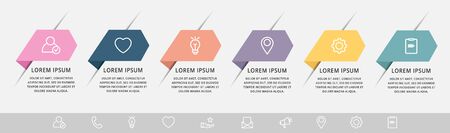 Vector infographic flat template arrows for six label, diagram, graph, presentation. Business concept with 6 options. For content, flowchart, step for step, timeline, workflow, marketingのイラスト素材