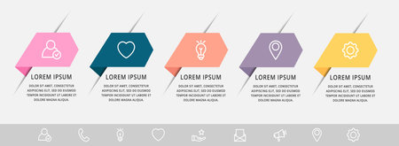 Vector infographic flat template arrows for five label, diagram, graph, presentation. Business concept with 5 options. For content, flowchart, step for step, timeline, workflow, marketingのイラスト素材