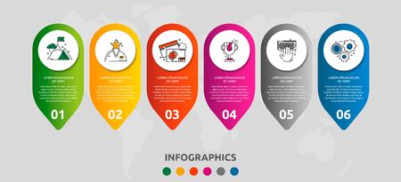 Vector modern infographic flat template circle 3D label for six diagrams, graph, presentation. Business concept with 6 options. Blank space for content, step for step, timeline, workflow, web, bannerのイラスト素材