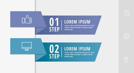 Vector infographic flat template arrows for two diagrams, graph, presentation. Business concept with 2 rectangles. For content, flowchart, step for step, timeline, marketing, data visualization, webのイラスト素材