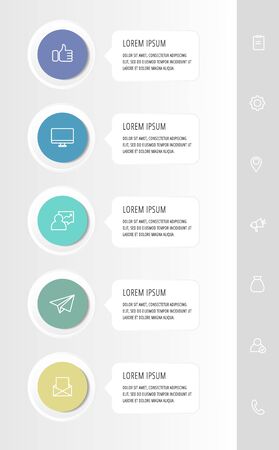 Vector infographic flat template circles for five label, diagram, graph, presentation. Business concept with 5 rectangles. For content, flowchart, step for step, timeline, workflow, marketingのイラスト素材