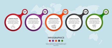 Vector flat template circle infographics. Business concept with 5 options and parts. Five steps for content, flowchart, timeline, levels, marketing, presentation, graph, diagrams, slideshowのイラスト素材
