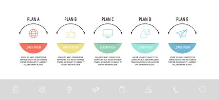 Vector flat line template circle infographics. Business concept with 5 options and arrows. Five steps for content, flowchart, timeline, levels, marketing, presentation, graph, diagrams, slideshowのイラスト素材